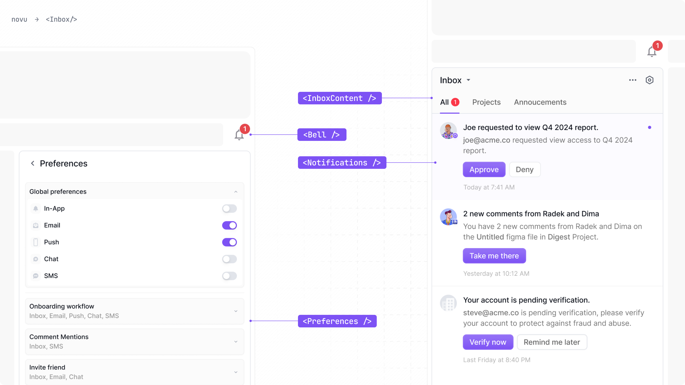 Fully functional and customizable React Inbox component