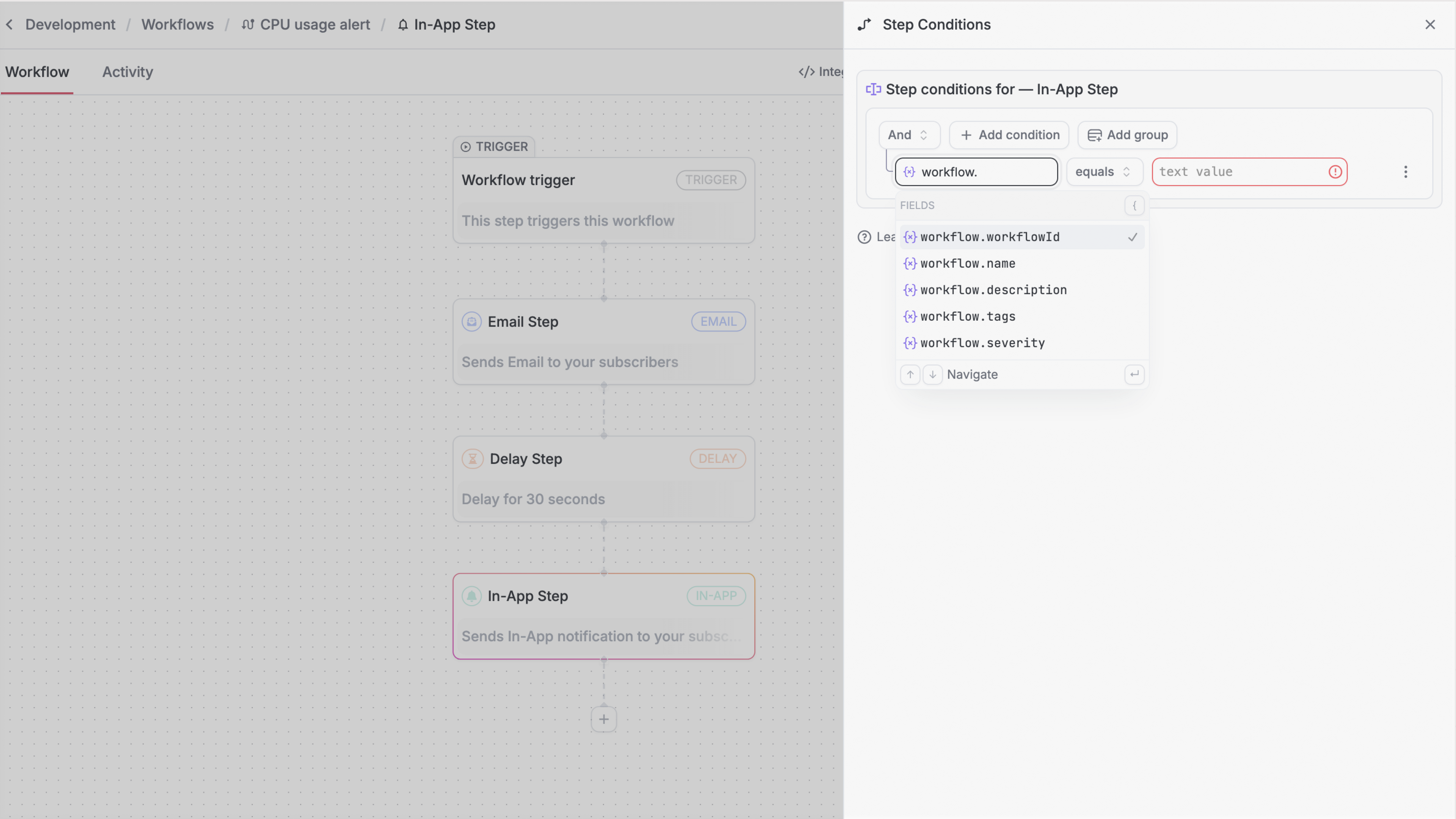 Workflow step conditions