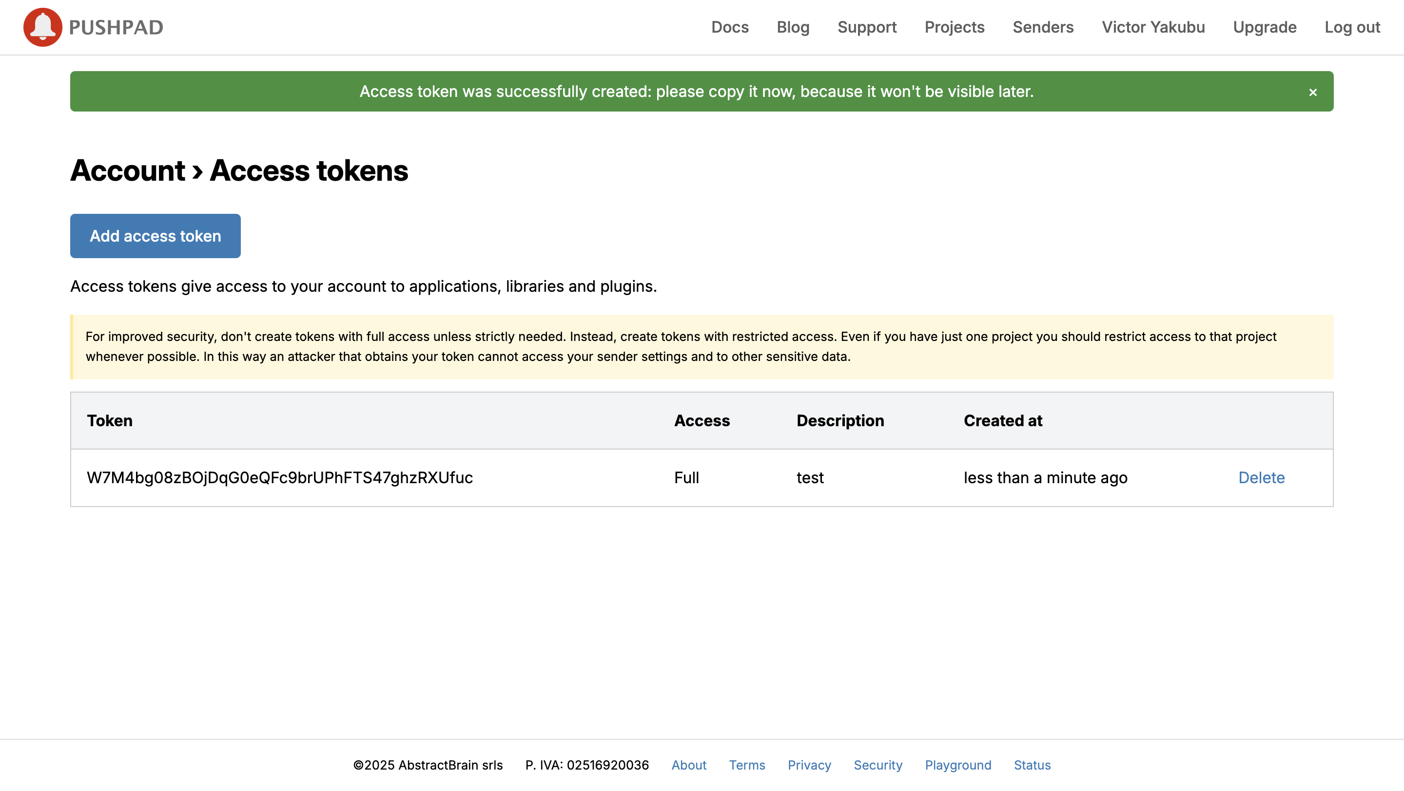 Generate access token
