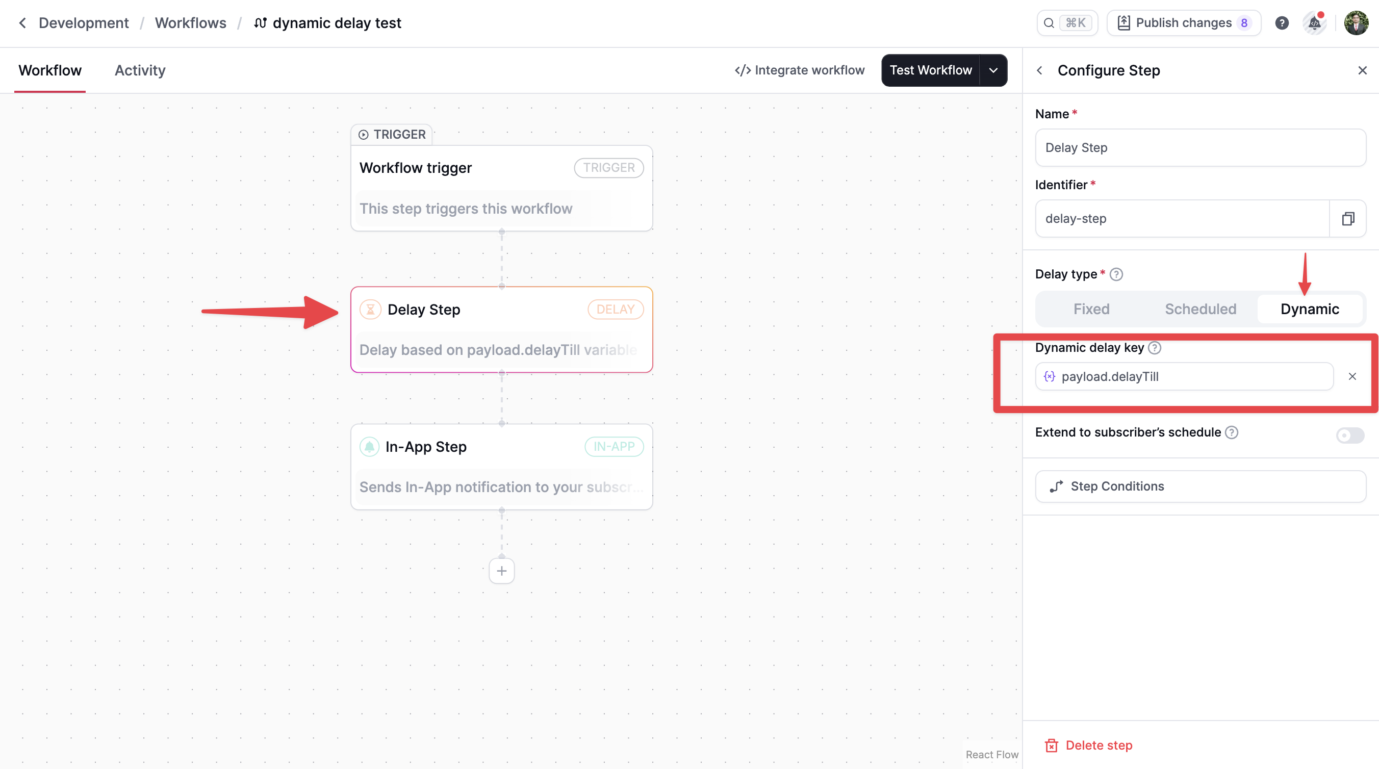 Dynamic delay example